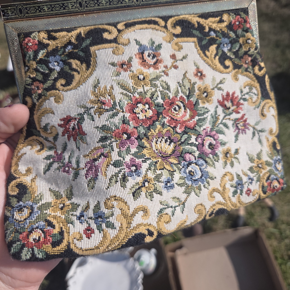 Floral Tapestry Clutch with Gold Accents